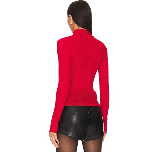 🌻NEW w/o tags FRAME Cherry Red Mesh Stretch Lace Turtleneck Top Size Medium - Picture 7 of 13